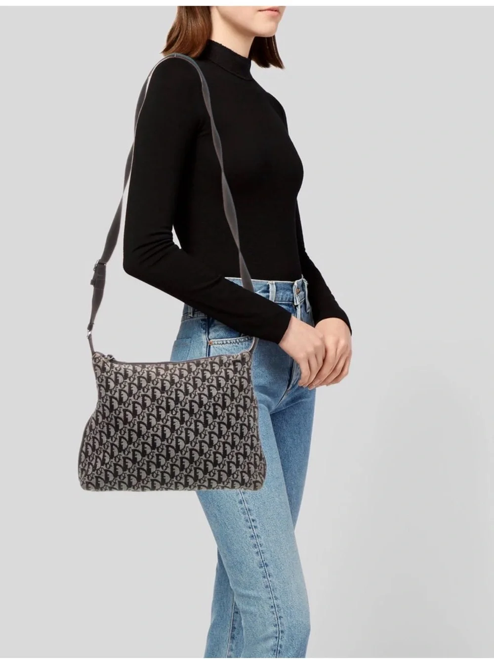 Dior Canvas Monogram Crossbody in Black and Beige
